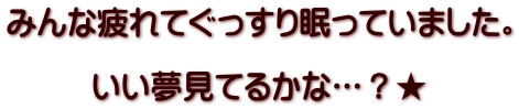 みんな疲れてぐっすり眠っていました。  いい夢見てるかな…？★